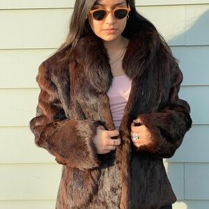 Luxurious Vintage Authentic Brown Rabbit Fur Coat 1990’s Y2K, Glam Old Money